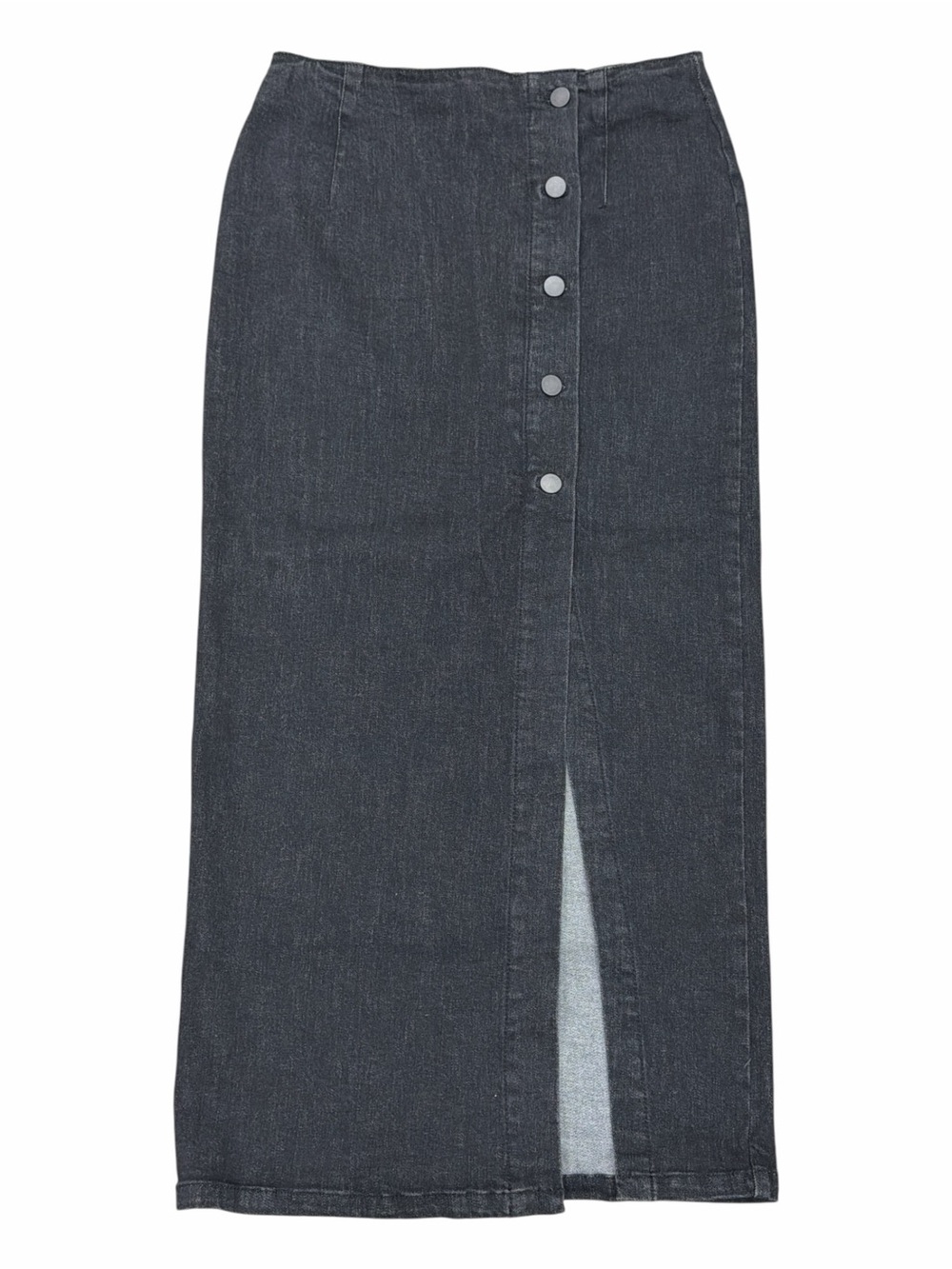 Belle Vere Classic High-Waist Dark Denim Button-Front Midi Skirt